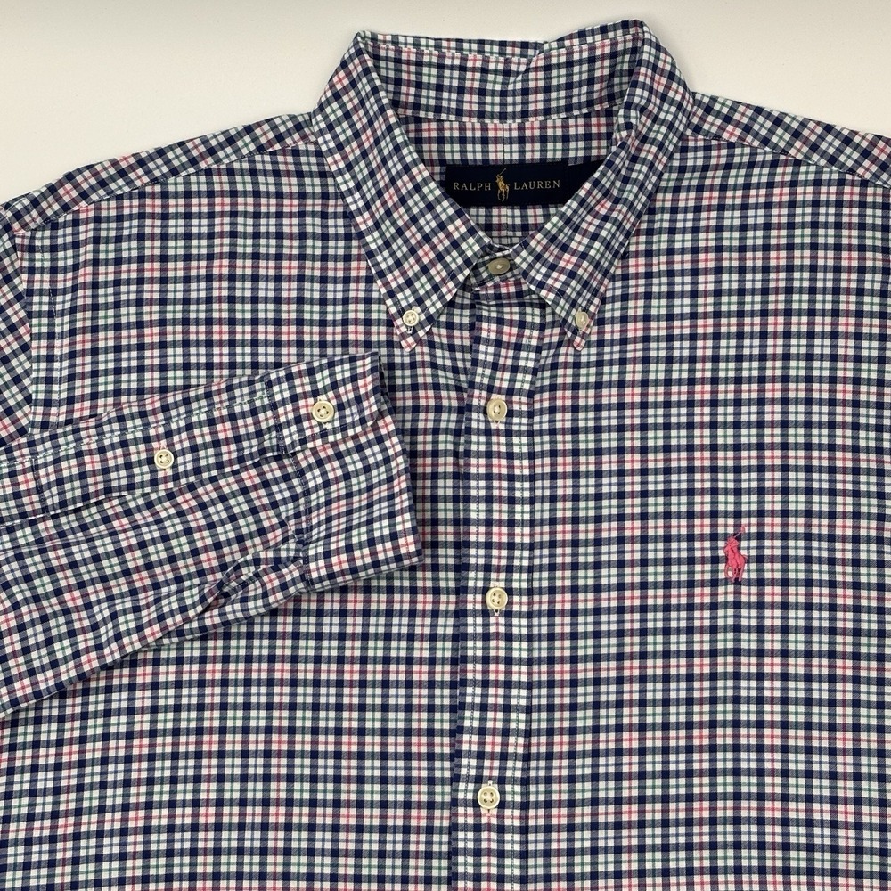 Polo Ralph Lauren Shirt XL Mens Button Down Multi Color Check Pink Pony Cotton